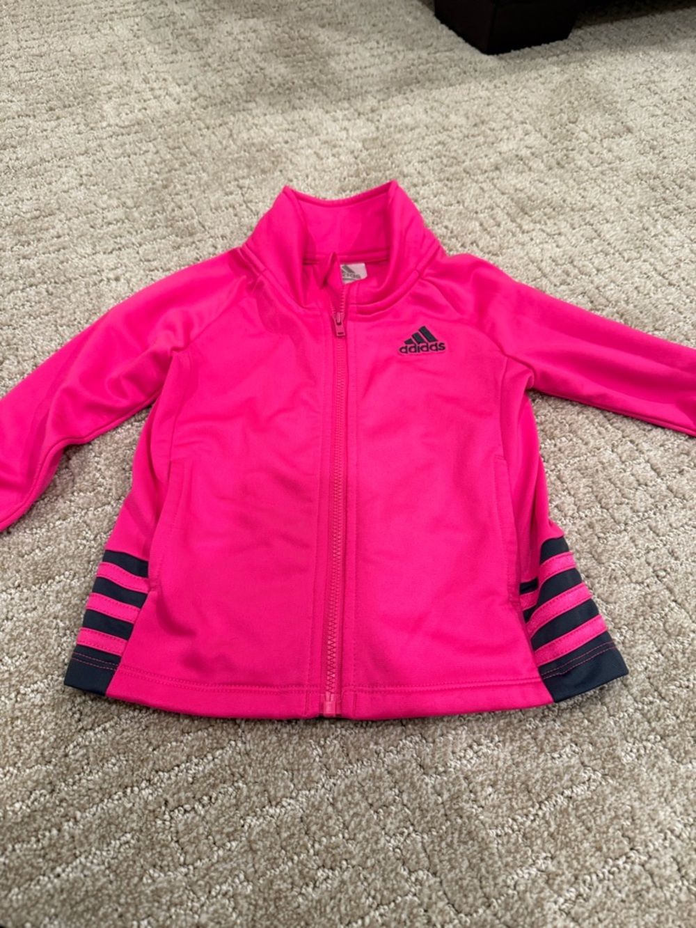 adidas Hot Pink Girls' Zip Track Jacket with Navy Stripe Detail